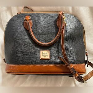 Dooney & Bourke Top Zip Satchel Navy Blue Purse Bag Pebbled Grain